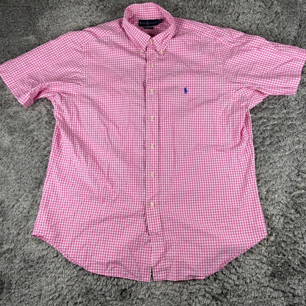 Ralph Lauren Classic Fit Mens XL Pink Gingham Short Sleeve Button Down Shirt